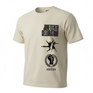 NWT HSTRY By NAS Unisex Cream Graphic Short Sleeve Tee Short Juneteenth Size L